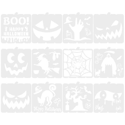 DIYEAH 12 Stück Halloween-zeichenschablonen, Kürbis-hexen-vorlagen für Diy-bastelmalerei auf Holz, Langlebiges Pet-material, Spaß für Kinder Und Erwachsene von DIYEAH