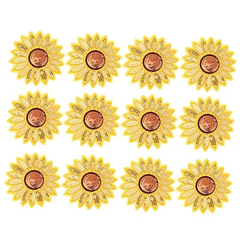 DIYEAH 12 StüCk Sonnenblumen Pailletten Stickerei AufnäHer Zum AufbüGeln Oder AufnäHen,Vintage-Stickerei-Patches zum Reparieren von Kleidung, Jacken und Jeans von DIYEAH