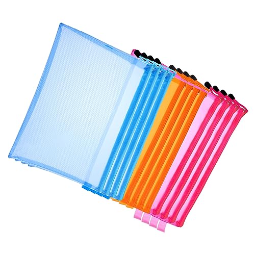 DIYEAH 12 Stück Teiliges PVC Reißverschlusstaschen Transparente Dokumenten Organizer für Schule und Büro Format Blau Orange Aufbewahrung von Schreibwaren und Kosmetik von DIYEAH