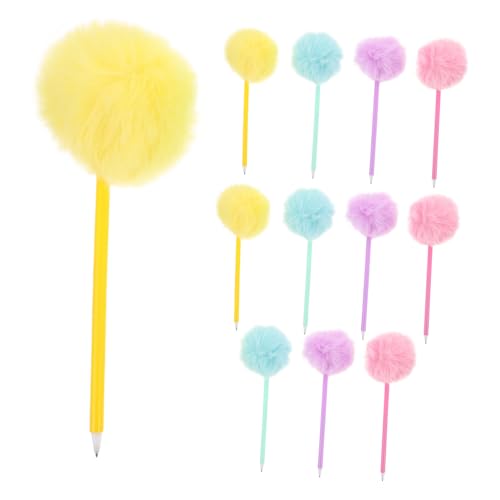 DIYEAH 12 Stück Teiliges Plüsch Kugelschreiber mit Weichem Pompon Bunte Kreative Novelty Ballpoint Pens für Schüler Mädchen Gemütlicher Griff Dekorative Schreibwaren für Schule Geburtstag von DIYEAH