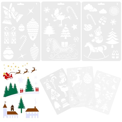 DIYEAH 12 Stück Weihnachts-zeichenschablonen, Wiederverwendbare Pet-malvorlagen für Bastelarbeiten, Scrapbooking, Weihnachtsdekoration, Weiß, 26,6 X 17,9 Cm von DIYEAH