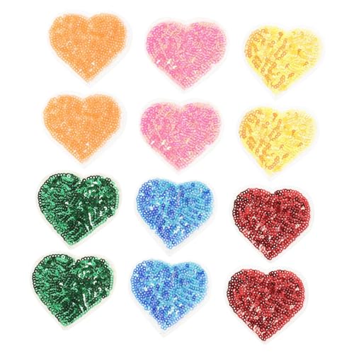 DIYEAH 12 Stück paillettenbestickter Stoffaufnäher Flicken für Jacken Jeans Kleidung Flicken nähen Hitze sequin schneidewerkzeug Herz-Pailletten-Patch Pailletten-Kleiderflicken Polyester von DIYEAH
