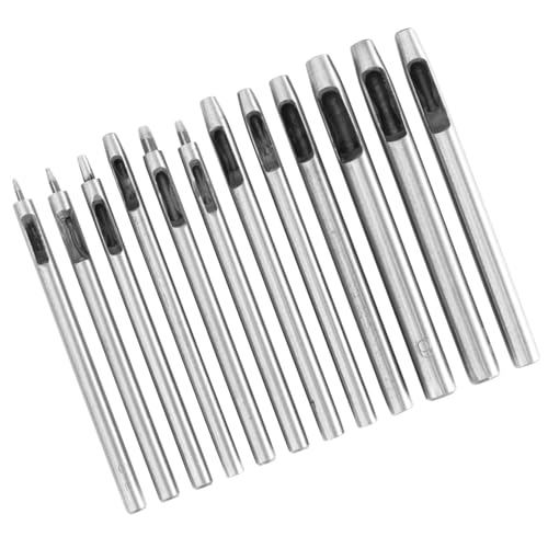 DIYEAH 12-Teiliges Set leder locher Cutter Stanzen Ösenlochschneider klein werkzeug langlebige Schläge Leder Puncher hohler Puncher legierter Stahl Silver von DIYEAH
