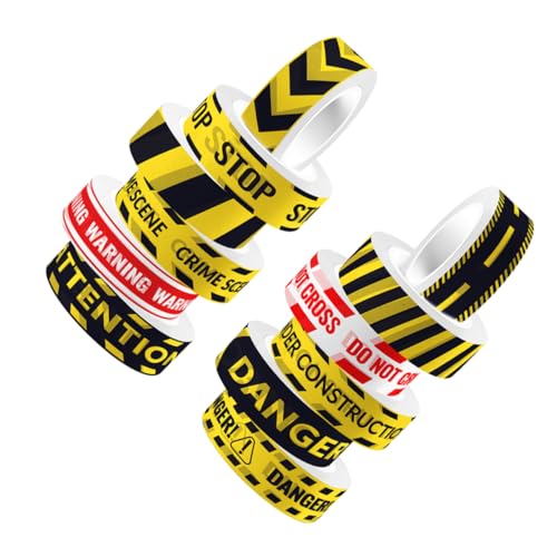 DIYEAH 12Rollen Washi Tape mit Warnlinienmuster Transparentes Dekoband für Journaling Scrapbooking und DIY Bastelprojekte Leicht Abreißbar Rückstandsfrei von DIYEAH