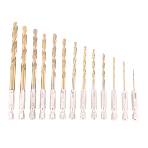DIYEAH 13 Stück Titanium Nitride Beschichtetes Stahlbohrer Set Spiralbohrer Sechskantschaft Schnellwechsel Bohrer für Stahl Holz Kunststoff Geeignet von DIYEAH
