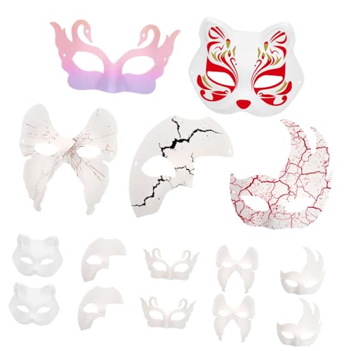DIYEAH 15 Stück Masken Zum Bemalen: Papierzellstoff-dekorationen, Blanke, Bemalbare Masken Für Partys, Halloween, Karneval Und Cosplay von DIYEAH