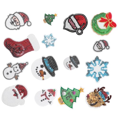 DIYEAH 15 Stück Teiliges Weihnachtsstickerei Pailletten Set Schneeflocke Santa Aufnäher zum Aufbügeln für Festliche Kleidung Diy Nähzubehör und Dekorative Flicken für Kleidung und DIYEAH 15 Stück Teiliges Weihnachtsstickerei Pailletten Set Schneeflocke Santa Aufnäher zum Aufbügeln für Festliche Kleidung Diy Nähzubehör und Dekorative Flicken für Kleidung und von DIYEAH