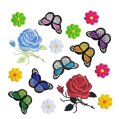 DIYEAH 16 Stck Teiliges Bunter Rosen Stickapplikationen Aufbügelbare Blumen Patches für Kleidung Taschen Hüte Vielseitige Gestickte Flicken für Kreative Projekte von DIYEAH