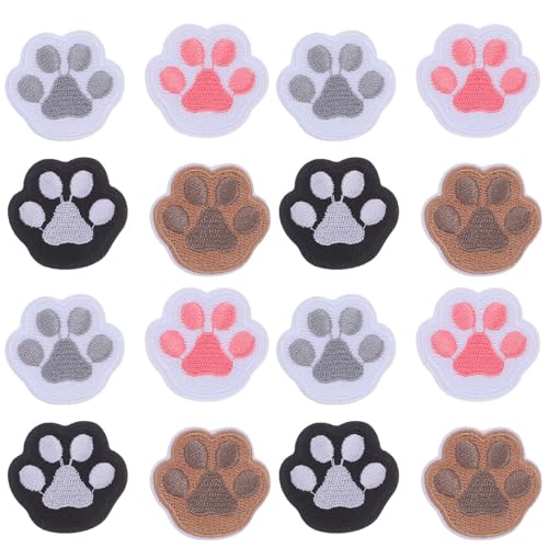 DIYEAH 16 Stück Pfotenabdruck-Aufnäher: DIY Pfotenabdruck-Sticker, selbstklebende Applikationen, niedliche Aufnäher, Dekorationen für Kleidung, Hüte, Taschen, Jeans, Jacken, Rucksäcke von DIYEAH