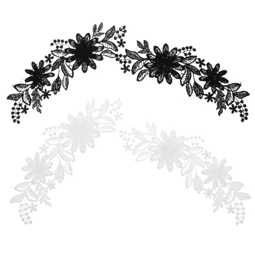 DIYEAH 2 Paar Stickerei-Spitzen-Blumen-Applikation – Nähen von Blumenstoff-Kragen-Patch für Hochzeitskleid, Brautkleid, DIY-Bastelarbeiten von DIYEAH