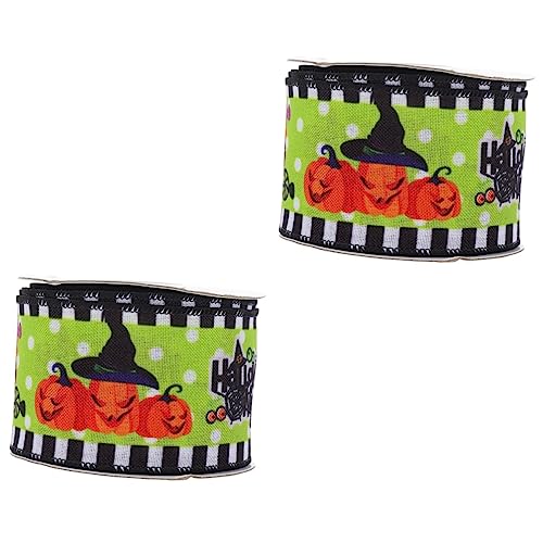 DIYEAH 2 Rollen Halloween Band Organzaband Halloween Stil Band Wickelband Halloween Dekorationsband Halloween Bänder Spinnenband Sackleinenband Spitzenband Tüll Grün Eisen von DIYEAH