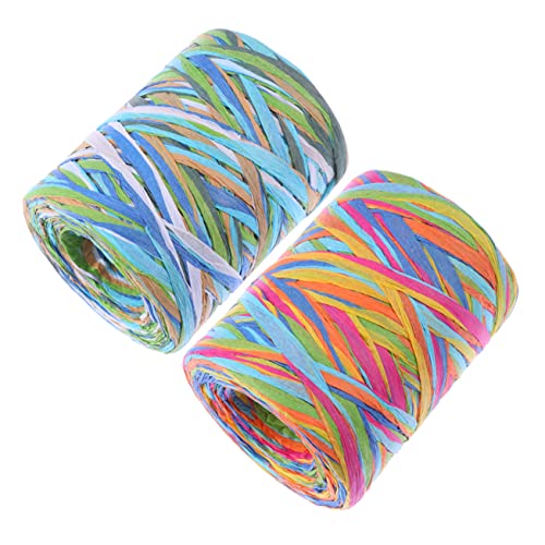 DIYEAH 2 Rollen Schnüre Farbiges Raffia Glitzer Seidenpapier Goldenes Seidenpapier Korb Raffia Stroh Raffia Füllung Füllmaterial Geschenkband Party Dekoration Basteln von DIYEAH
