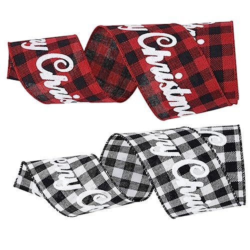 DIYEAH 2 Rollen Weihnachtsband seidenband ribbon weihnachtsdeco geschenksband weihnachtssdeko Süßigkeiten Spitzenband Bogen Rot Weihnachts-Design-Band Geschenkverpackungsbänder Polyester von DIYEAH