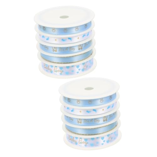 DIYEAH 2 Sätze Babyband Fransenbänder Strass Geschenkband Geburtstagsgeschenkband Bedrucktes Ripsband Geschenkband Kuchenverpackungsband Blau 5 Rollen * 2 von DIYEAH