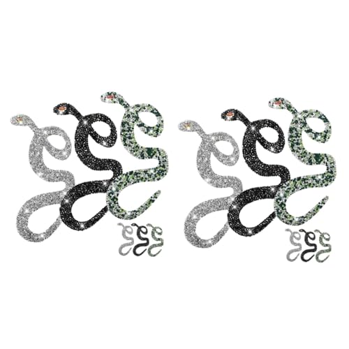 DIYEAH 2 Sätze Glitzer Patches in Schlangenform Aufbügelbare Und Aufnähbare Flicken Für Kleidung Taschen Und Rucksäcke Mit Funkelnden Strasssteinen in Silber Schwarz Und Grün 6 Stücke * 2 von DIYEAH