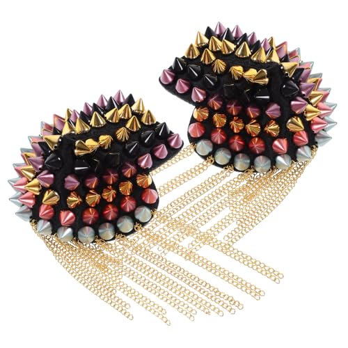 DIYEAH 2 Stück Bunte Schulterepauletten mit Quasten und Nieten Modischer Schulter Schmuck für Frauen Auffällige Punk Epaulets für Kostüme Cosplay und Uniformen von DIYEAH