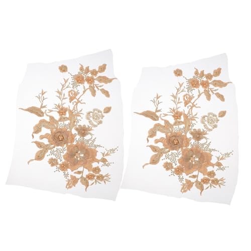 DIYEAH 2 Stück Dekorative Spitzenabziehbilder Stickereien Spitzen Applikationen Spitze Blumenflecken Blumenapplikation Stickereiflecken Flicken für Bekleidung Polyester Golden von DIYEAH