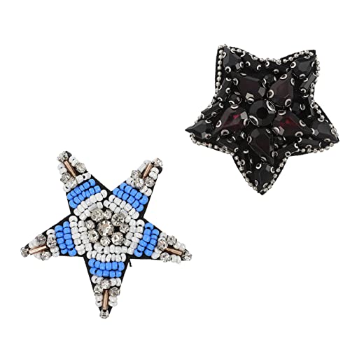 DIYEAH 2 Stück Diy Kleidung Patches mit Strass Kristall Applikationen für Nähprojekte Handgemachte Dekoration für Kleidung Taschen und Schuhe Schwarzer Blauer Stern von DIYEAH