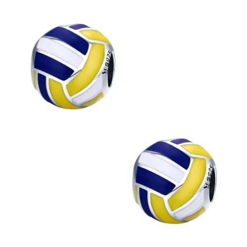 DIYEAH 2 Stück Silber Volleyball Form Perlen Kreative Diy Lose Perlen für Schmuckherstellung Geeignet für Armbänder und Dekoration Weiß Gelb Blau von DIYEAH