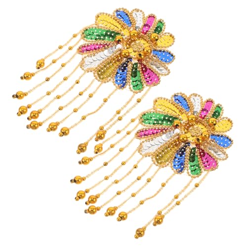 DIYEAH 2 Stück Teiliges Goldfarbene Handgefertigte Schulterpolster mit Pailletten Fransen und Blumenstickerei Dekorative Applikationen für Kostüme Bühnenoutfits und Partyaccessoires von DIYEAH