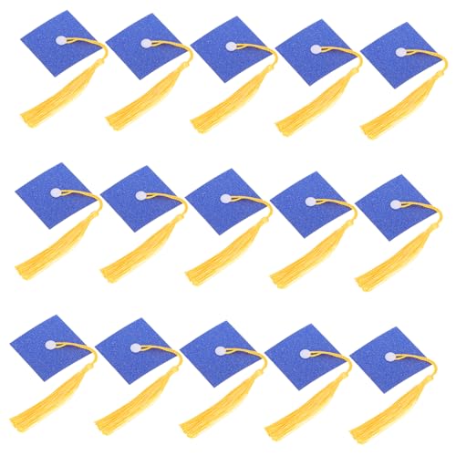 DIYEAH 20 Satz Doktorhutkuchendekoration Bonbon -abschlussdekor Abschlusskappe Schokoladenschmuckstücke Mini -abschlusshüte Pflegekuchen -topper Abschlusskuchendekor Blue Polyester von DIYEAH