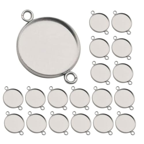 DIYEAH 20 Stück Bezel Tray Anhängerverbinder Rund Blank Cabochon Fassung Mit Doppelschlaufen Für Diy Schmuck Halsketten von DIYEAH