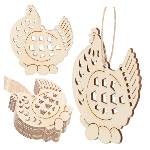 DIYEAH 20 Stück Hase selber machen DIY Huhn Dekoration Massivholzplatten Graffiti-Zubehör DIY Handwerk hängende Dekore Osterdekorationen im Innenbereich Ostern Holzchips hölzern Beige von DIYEAH