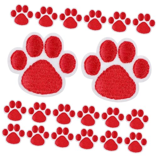 DIYEAH 20 Stück Klebe stickerei Patch aufnäher für jacke aufbügler für jacken Schuhpatches Kleidungspatches Hundepfote Patches nähen Applikationen für Kleidung Rucksack-Patches Stoff rot von DIYEAH