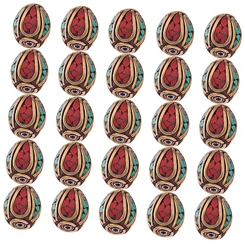DIYEAH 20 Stück Tibetan Style Spacer Perlen Handgefertigte Buddha Lochperlen Messing mit Türkis Einlage für DIY Schmuckherstellung für Armbänder und von DIYEAH