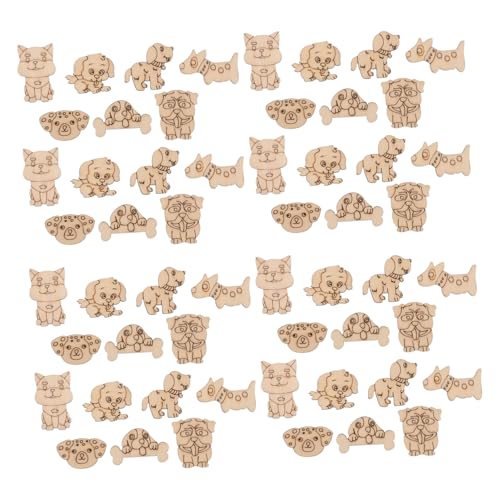 DIYEAH 200 Stück Teiliges Unlackierte Holz-tierformen zum Bemalen Robuste DIY Holzfiguren Katze Hund für Kreative Bastelprojekte Natürliche Holzornamente für Heimdekoration von DIYEAH
