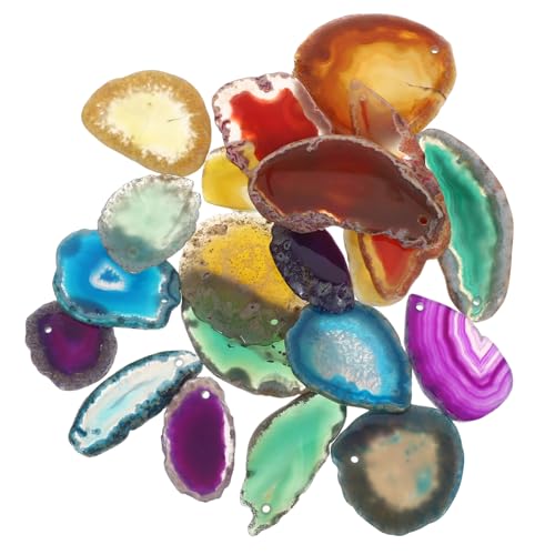 DIYEAH 20Stücke Bunte Achatplatten Natürliche Perforierte Geoden für DIY Schmuck Windspiel Anhänger Coaster und Dekoration Wunderschöne Farben für Kreative Projekte von DIYEAH
