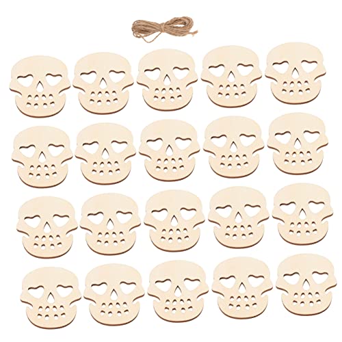 DIYEAH 20Stücke Schädel Holzschädel DIY Hängende Ornamente für Halloween Dekoration Tags Party Zubehör Kreative Schädel Dekorationen zur Verbesserung der Festivalatmosphäre von DIYEAH