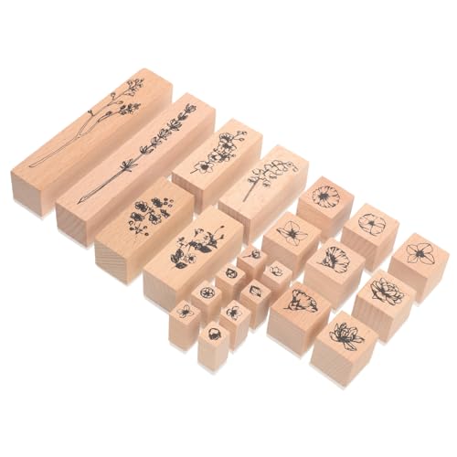 DIYEAH 22 Stück Stempelset Handwerk Briefmarken Journaling Papier Ästhetisch Anlage Sammelalbumstempel Stempeln Basteln Diy -stempel Name Blumen Erste Dekorativ Holz von DIYEAH