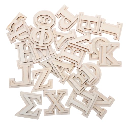 DIYEAH 24 Stück Teiliges Kleine Holzbuchstaben aus Massivem Holz Unlackierte Griechische Buchstaben Doppellagige Holzornamente für Diy-bastelprojekte Wanddekoration Handliche Rustikaler von DIYEAH