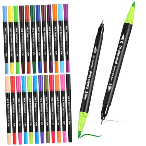 DIYEAH 24 Stück Wasserfarben Pinselstifte mit Doppelspitze Wasserbasierte Marker Mehreren Farben für Zeichnen Malen und Scrapbooking für Kunstprojekte und Kalligraphie von DIYEAH