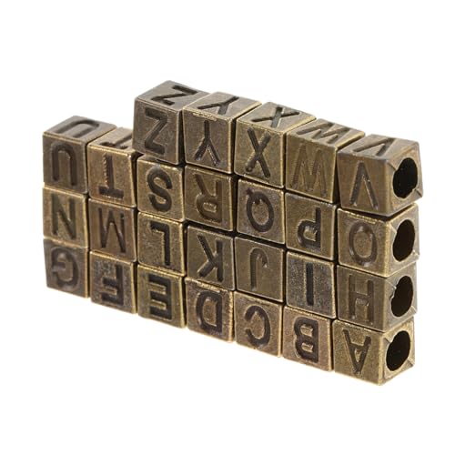DIYEAH 26 Stück Vintage A Z Buchstabenperlen Metallwürfel Spacer Beads mit Großem Loch für Diy Armbänder und Kreative Bastelarbeiten von DIYEAH
