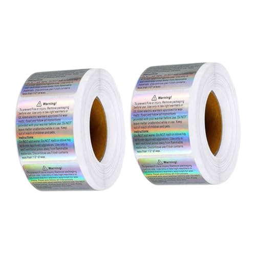 DIYEAH 2Rollen Holografische Sicherheitsaufkleber für Wachsschmelzbehälter Wasserdichte Haftende Etiketten für Diy Kerzengläser und Dosen pro Rolle von DIYEAH