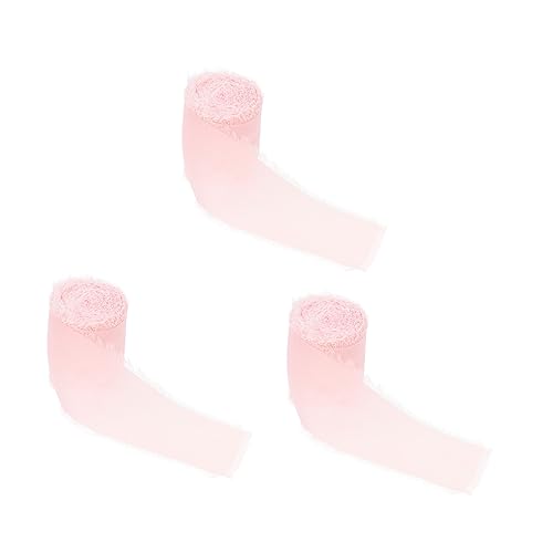 DIYEAH 3 Rollen Chiffon-Gürtel mit ungesäumten Kanten Quaste Chiffonband dickes schwarzes Band trimmen seidenband ribbon Mehrzweckband Bänder zum Verpacken von Geschenken Polyester Rosa von DIYEAH
