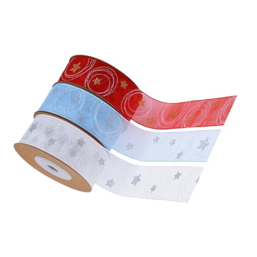 DIYEAH 3 Rollen Geschenkband mit Stern und Kreis Muster Festliches Weihnachtsband für Geschenkverpackung DIY Bastelband Vielseitiges Deko Zubehör für Weihnachtsfeiern und Baumdekoration von DIYEAH