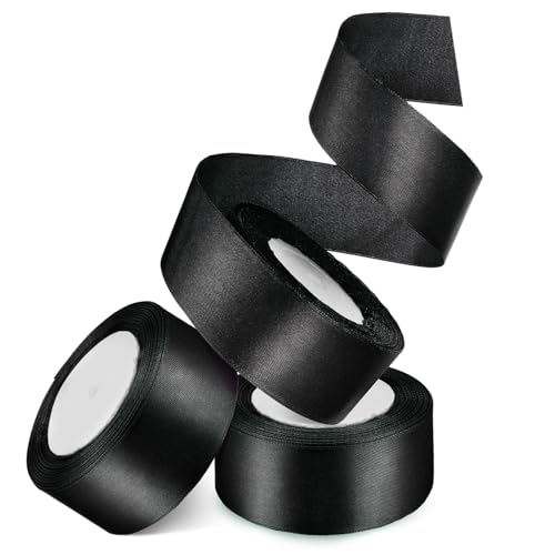 DIYEAH 3 Rollen Satinbänder Breit Lang Polyester Geschenkband in Schwarz Schleifenbänder für Blumensträuße DIY Dekoband für Geschenkverpackung und Basteln von DIYEAH
