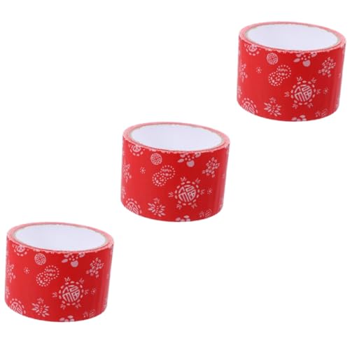 DIYEAH 3 Rollen Süßes Paketband Diy Packbänder Handwerksbedarf Vintage-packband Verpackung Farbiges Band Scrapbook-diy-klebebänder Rot Haftklebstoff Auf Wasserbasis von DIYEAH