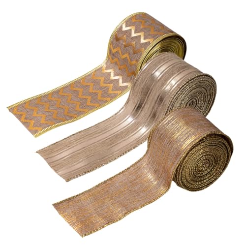 DIYEAH 3 Rollen Weihnachtsband Drahtkantenband zum Basteln Feiertagsbänder zum Basteln Weihnachtskranz Bogenband rustikales Sackleinenband Christmad Ribbon Drahtband für Kränze Leinen- von DIYEAH