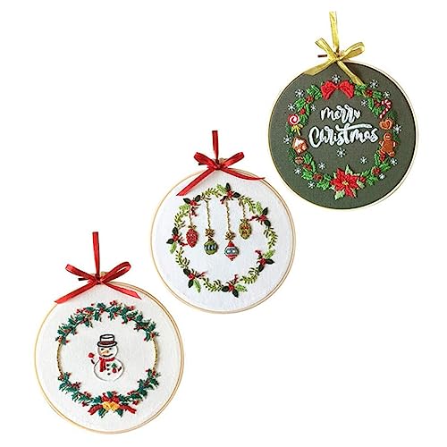 DIYEAH 3 Sätze Weihnachtskreuzstich Stoff Stich-kits Perlenstickerei-kits Bausatz Für Armbänder Aus Tonperlen Stickset Für Anfänger Gestempeltes Stickset Bausätze Stickmuster Plastik von DIYEAH
