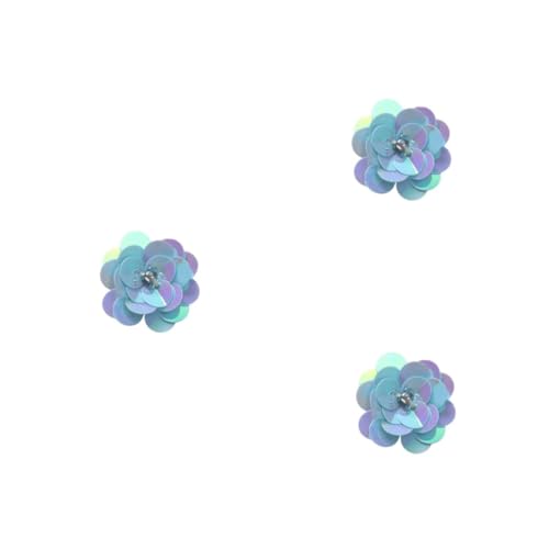 DIYEAH 3 Stück Blauer Pailletten-blumen-applikation zum Aufnähen Glitzernde DIY Schmuckverzierung für Kleidung Taschen Schuhe Leichte Hochwertige Kunststoff-sequins für Bastelbedarf und von DIYEAH