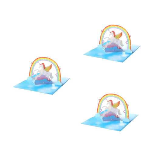 DIYEAH 3 Stück Einhorn Grußkarte Kreative Stereoskopische Klappkarte Bunte Geschenkidee für Kindergeburtstag Mitgebsel Umweltfreundliches Papierdesign von DIYEAH