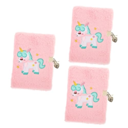 DIYEAH 3 Stück Notizbuch Mädchen mit Schloss Plüschcover Niedliches Tagebuch Schreibheft für Schule Reise Büro mit Linienpapier und Cartoon Einhorn Design Rosa von DIYEAH