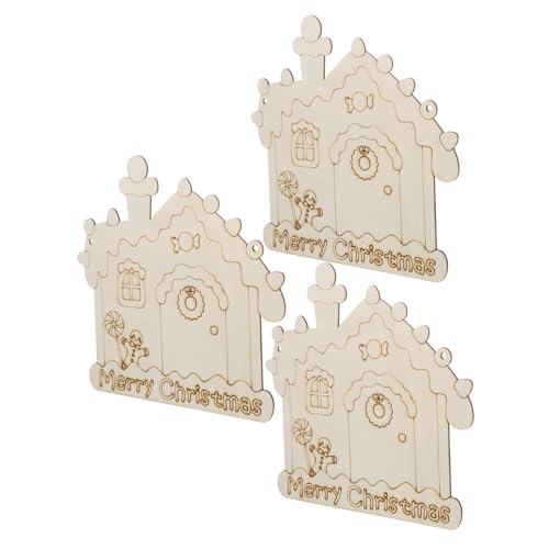 DIYEAH 3 Stück Teiliges Weihnachts-holzanhänger zum Bemalen Unbemalte Holz-haus-kranz-dekoration mit Kordel DIY Kreativ Rustikale Weihnachtsdekoration und Familienbasteln von DIYEAH