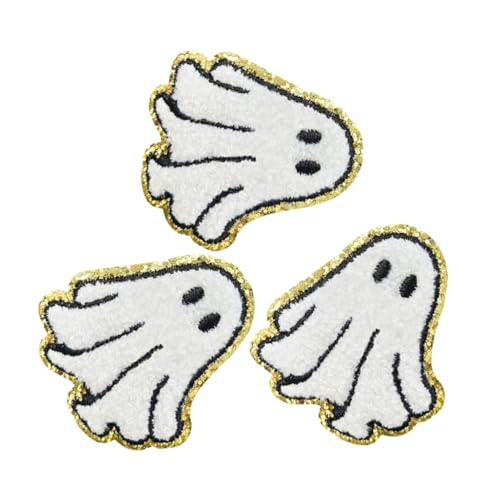 DIYEAH 3 Stück Teiliges Weiße Halloween Bügelbilder Bestickte Waschbeständige Applikationen für Jeans Kleidung Schuhe DIY Kleidungsstücke Verzieren und Reparieren von DIYEAH