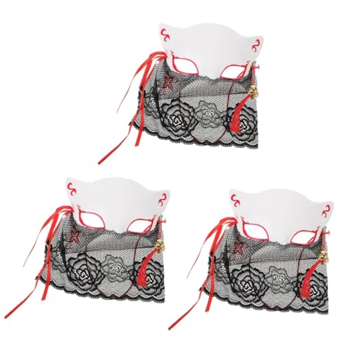 DIYEAH 3 Teilige Maske Aus Spitze Maskerade Fuchs Halloween Vögel Halloween Kostüm Halloween Wolfsgesicht Halloween Party Halbtier Rabe Partyzubehör Partyzubehör von DIYEAH