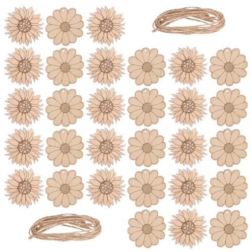 DIYEAH 30 Stück Holz-Sonnenblumen-Anhänger Blumen Basteln Holzscheiben Holzblumenstücke Unvollendete Holzscheibe von DIYEAH